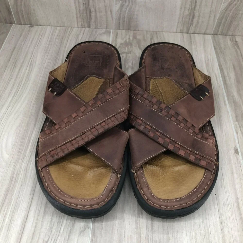 Johnston & Murphy JM Sandals Mens 10M Brown Leather Slip On Shoes